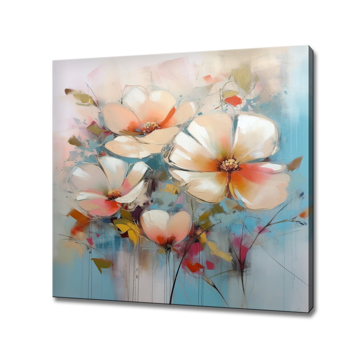 Beautiful Blooming Flowers Oil Painting Style Print Art Picture Wall Hanging Pastel Colours Floral Wall Art Living Room Decor