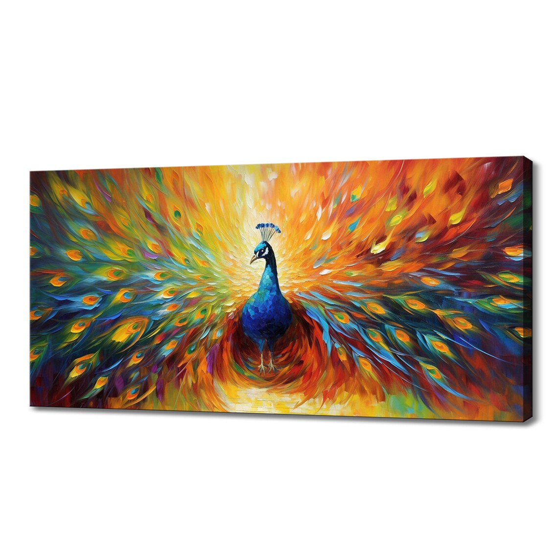 Peacock Fanned Tail Golden Orange Impasto Swirl Bird Portrait Poster