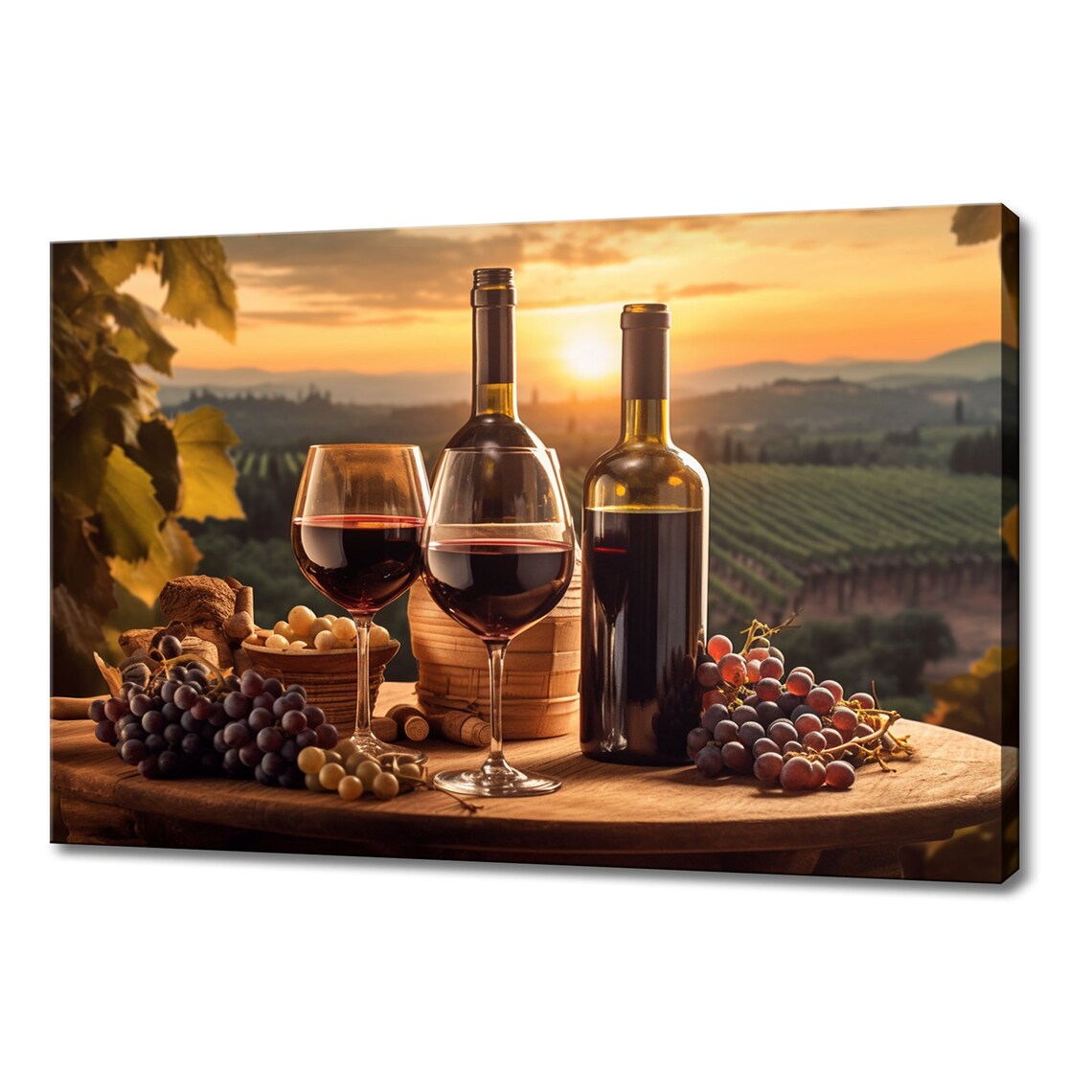 Vintage Red Wine Bottles, Tuscany Winery Sunset Art Print