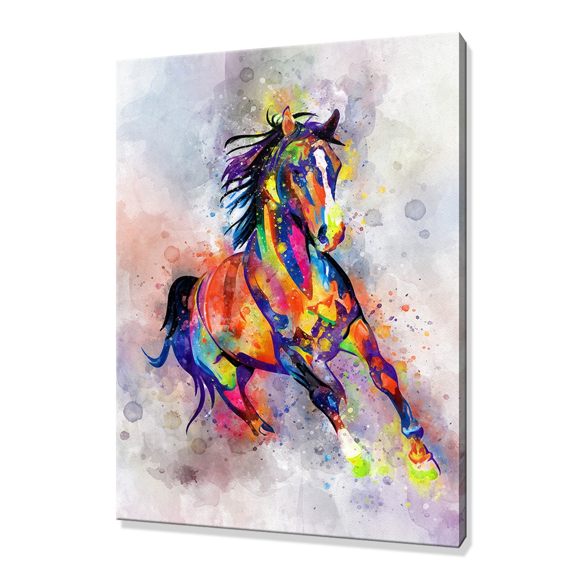 Colourful Galloping Horse Watercolour Splash Animal Wall Poster