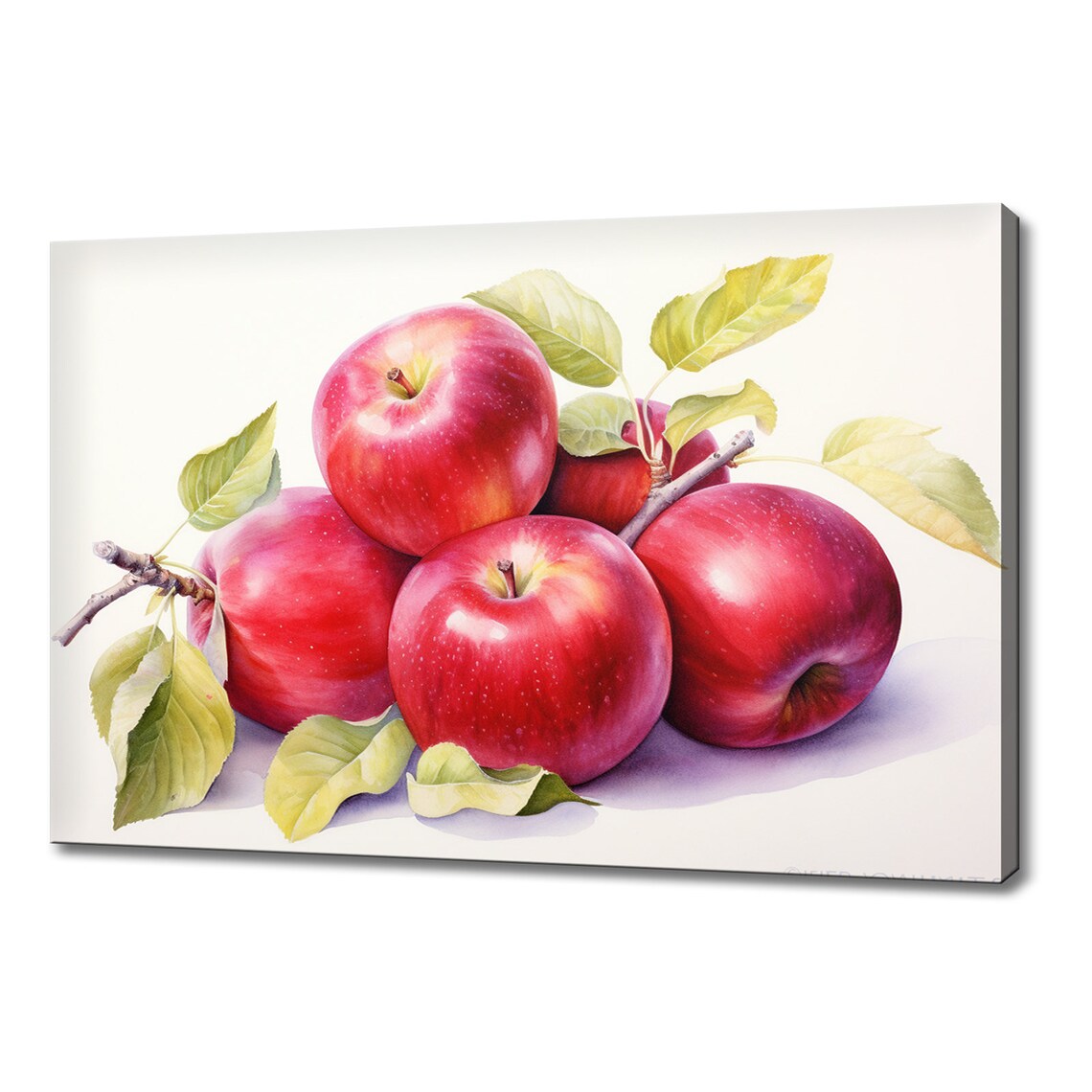 Red Apples With Green Leaves Watercolor Fresh Orchard Poster