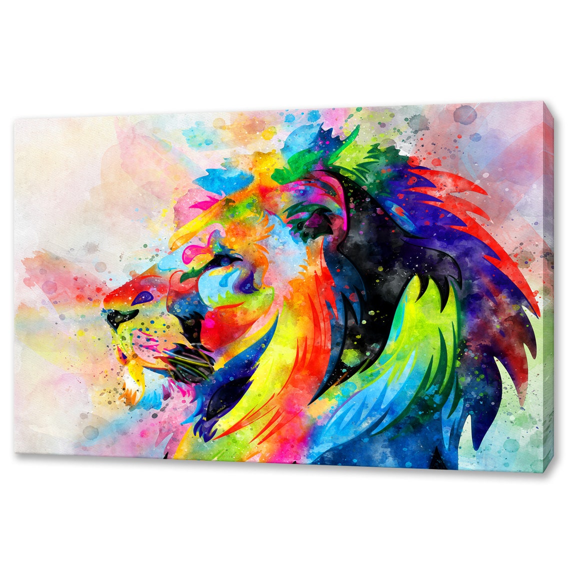 Colourful Lion Head Watercolour Splash Pop Art Portrait Poster