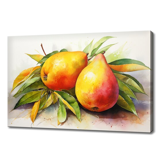 Pear Fruits Watercolour Painting Print Fruits Lover Gift Kitchen Restaurant Wall Art Print Colourful Fruits Wall Decor