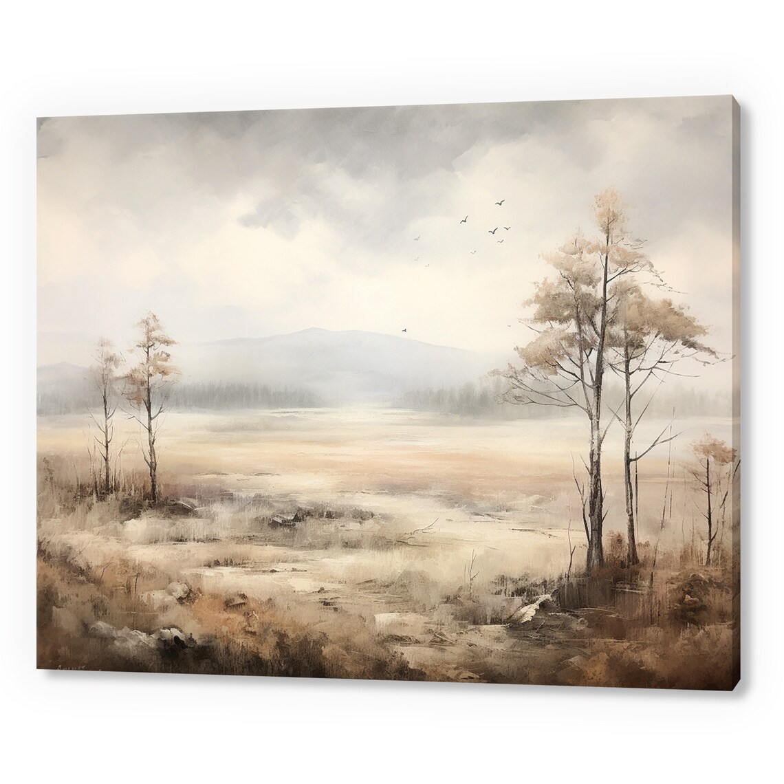 Winter Country Landscape Bare Trees Pale Snowy Fields Vintage Poster