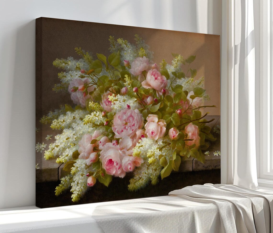 Pink Peonies Floral Art Print, Living Room Decor