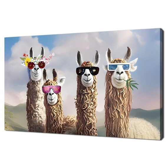 Funny Llamas Wearing Sunglasses Flower Crown Quirky Animal Poster