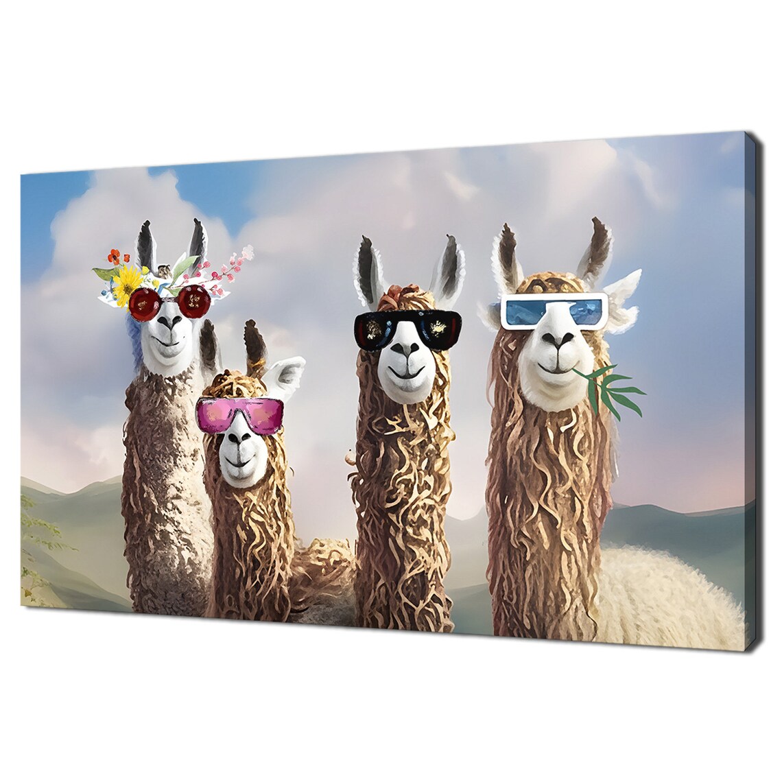 Funny Llamas Wearing Sunglasses Flower Crown Quirky Animal Poster