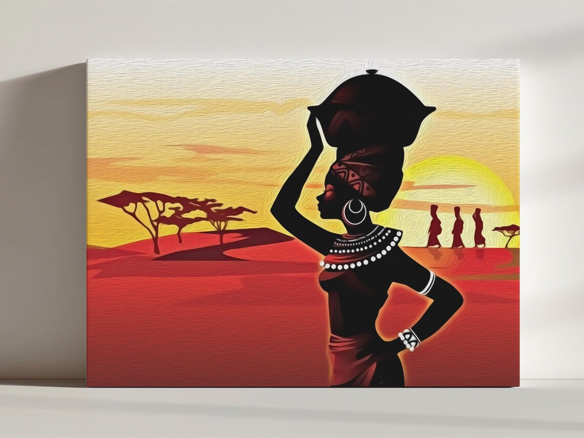 Fetching Water African Theme, Modern Decor