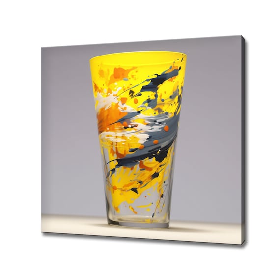 Abstract Yellow Black Painted Cocktail Glass Modern Graphic Art Print