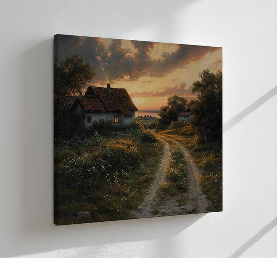 Sunset Cottage Print Landscape Wall Art Nature Lovers Gift Contemporary Wall Hanging Handmade Art Print Fast Turnaround