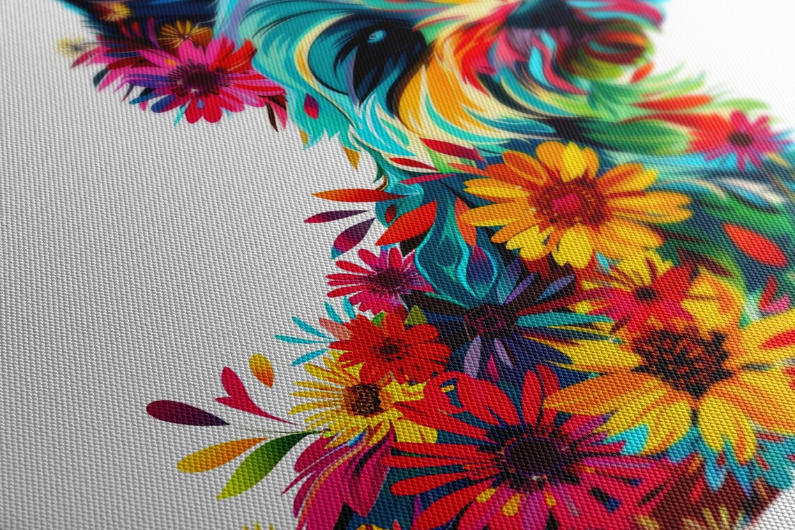 Yorkshire Terrier Floral Art Colourful Flower Dog Wall Poster - Image 3