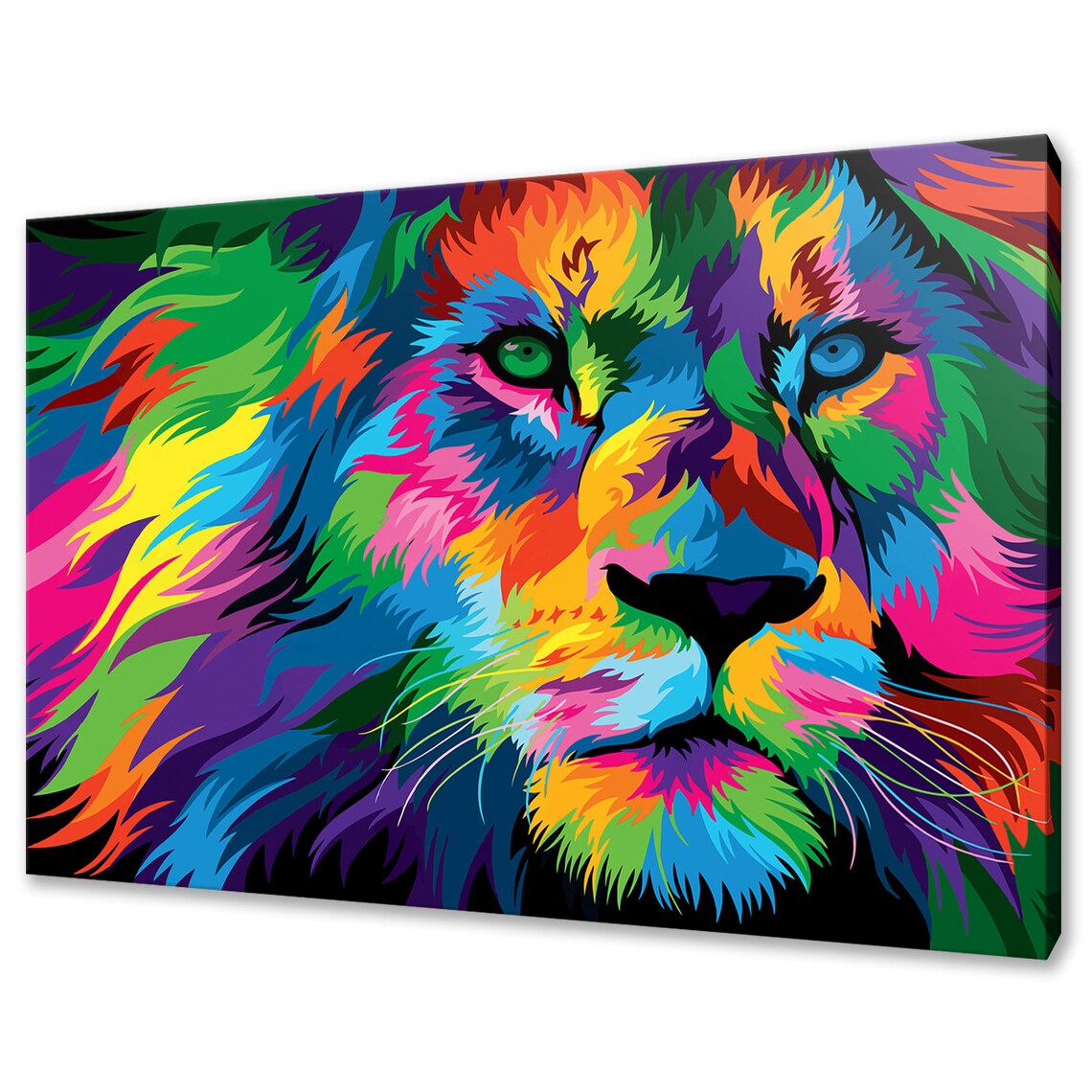 Rainbow Lion Face Pop Art Neon Colors Majestic Big Cat Wall Art Poster