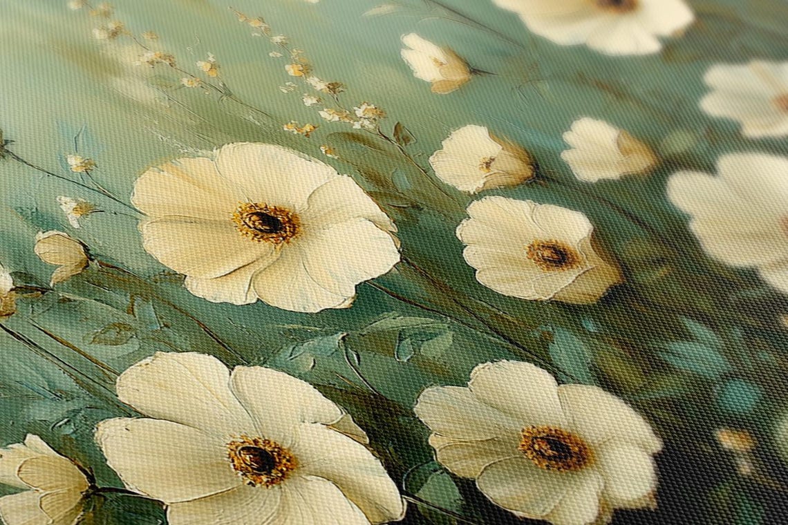 Beautiful White Anemone Flowers Vintage Painting Print Nature Floral Art Print Living Room Botanical Wall Art Farmhouse Decor Art - Image 2