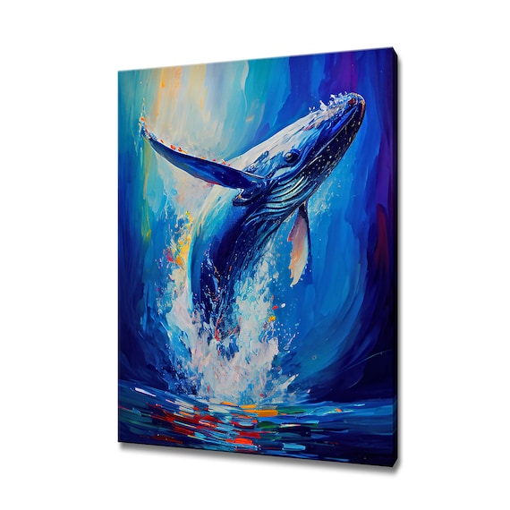 Blue Whale Colourful Painting Wall Art Print Home Decor Animals Handmade Wall Hanging Customised Gifts Fast Free Uk Delivery