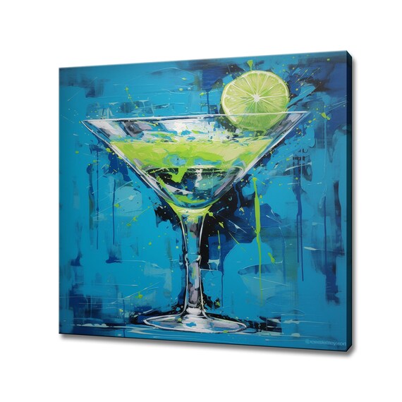 Green Martini Lime Wheel Cool Blue Expressive Cocktail Bar Art Print