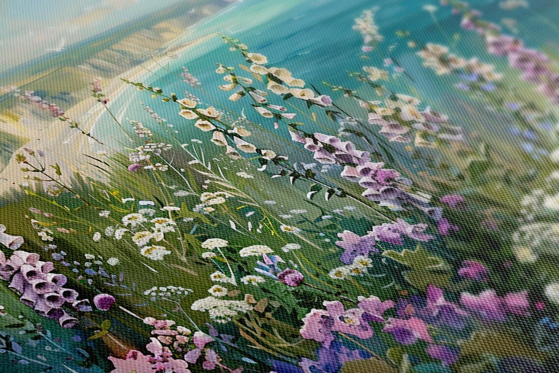 Foxgloves Wildflowers on the Cliff, Vintage Art Print - Image 2