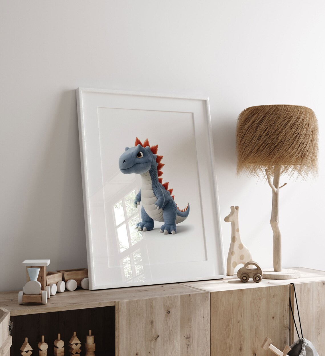 Sweet Adorable Cute Baby Blue Dinosaur Stegosaurus Nursery Poster - Image 6