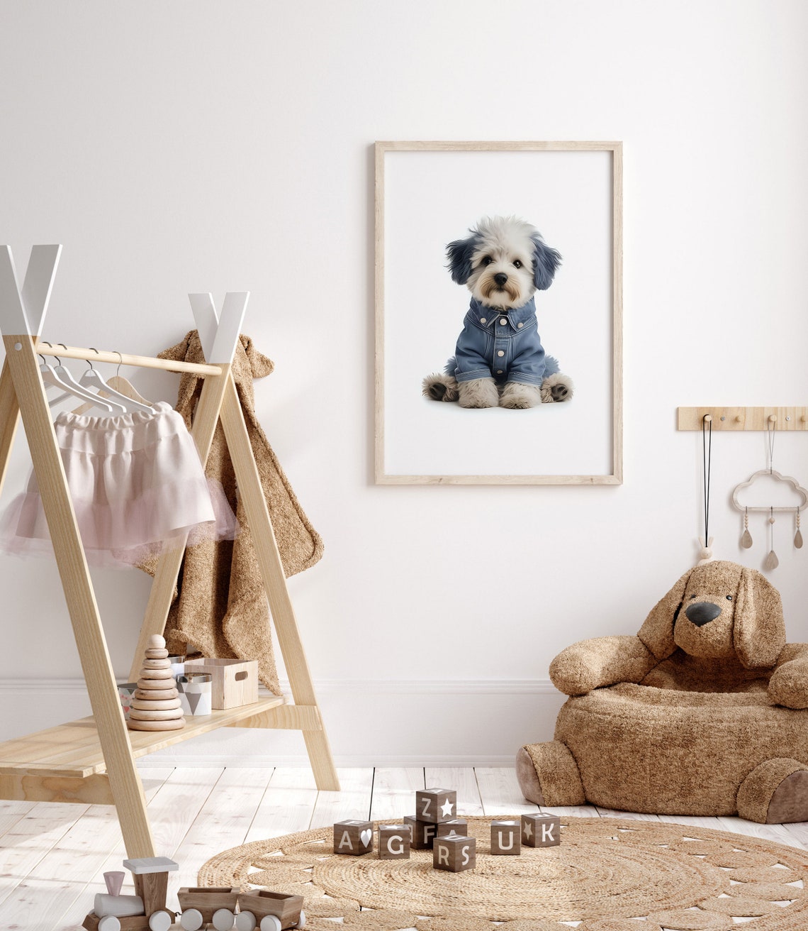 Adorable Fluffy Puppy in Denim Jacket Cute Nursery Animal Poster - Image 6