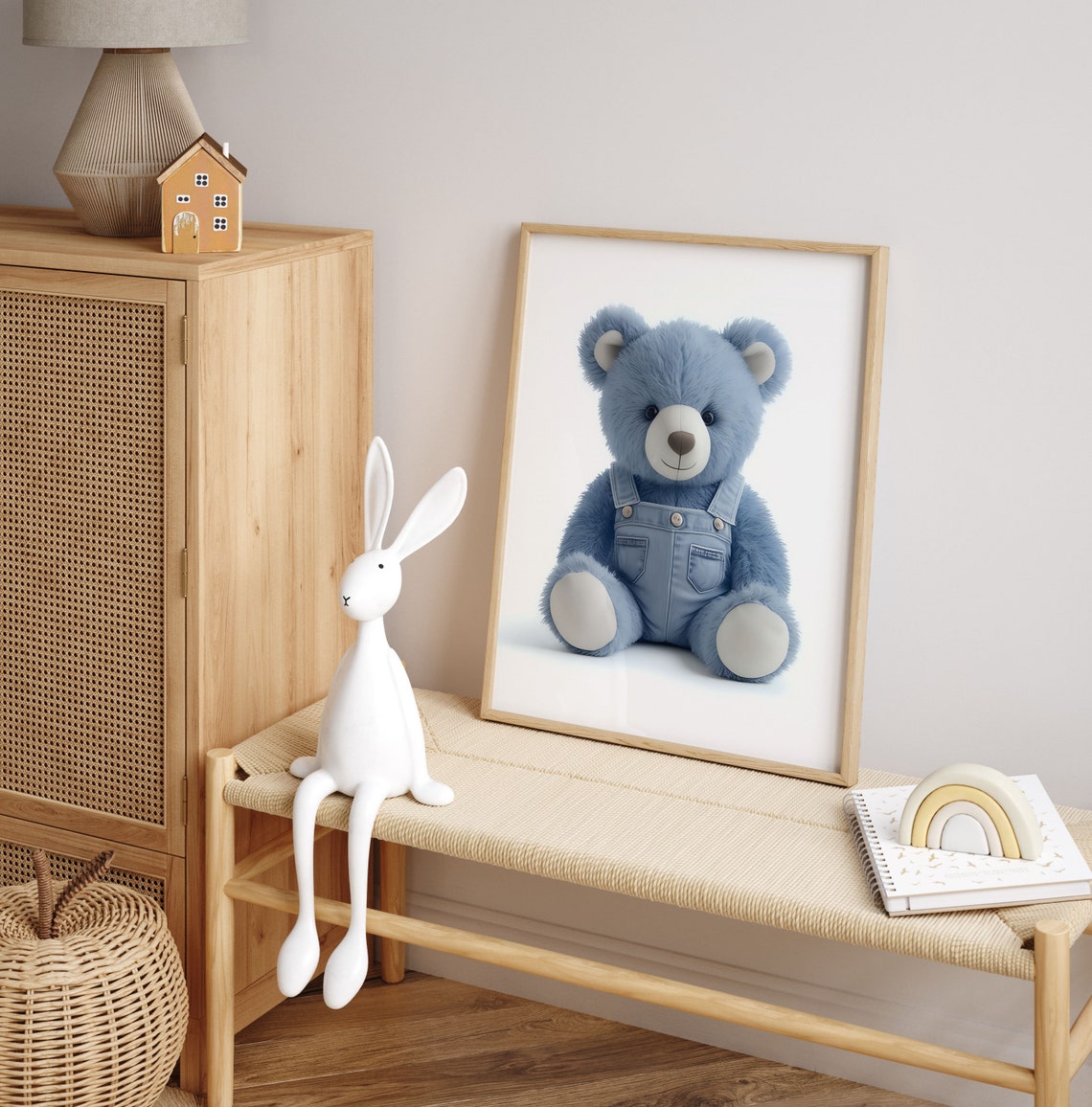 Adorable Blue Teddy Bear in Denim Overalls Sweet Nursery Poster - Image 3