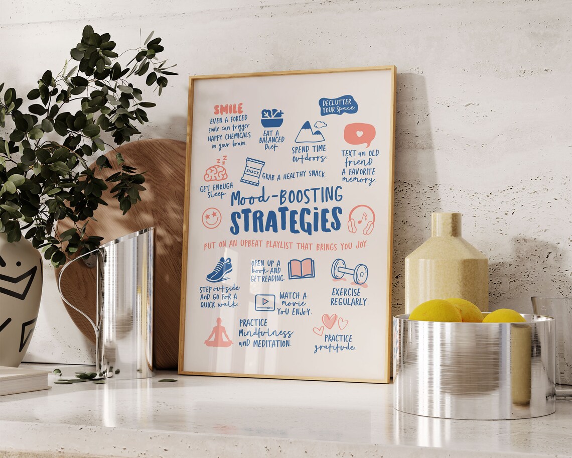 Mood Boosting Strategies Mental Health Wellness Tips Wall Poster - Image 3
