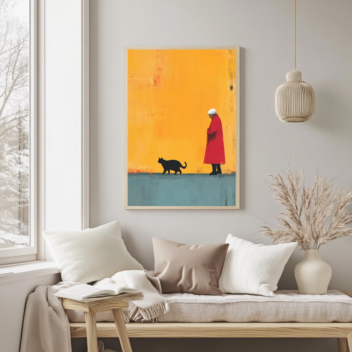 Old Woman And Cat, Minimalist Decor Print - Image 2