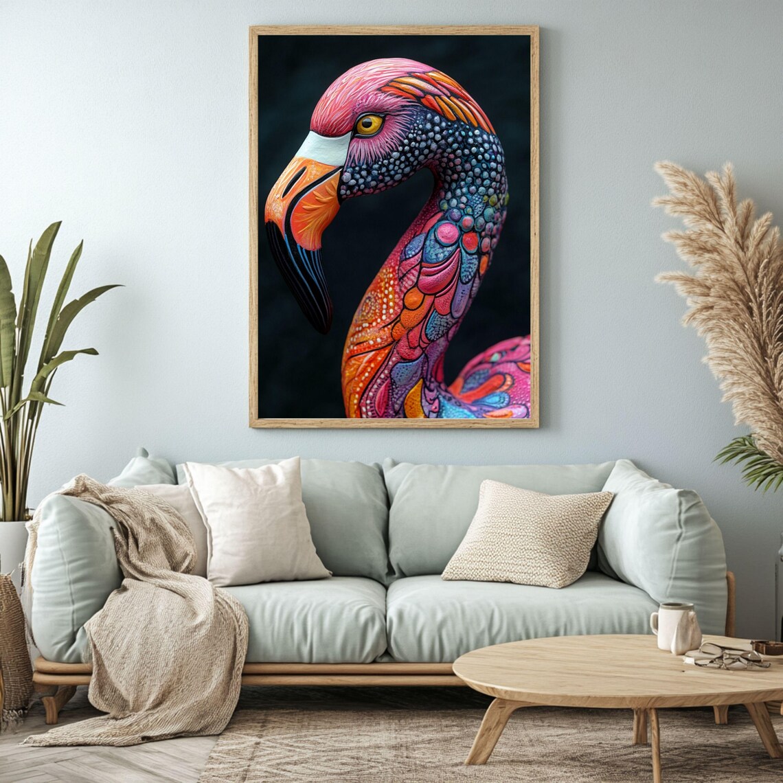 Whimsical Flamingo, Maximalist Tropical Animal Art Print - Image 4