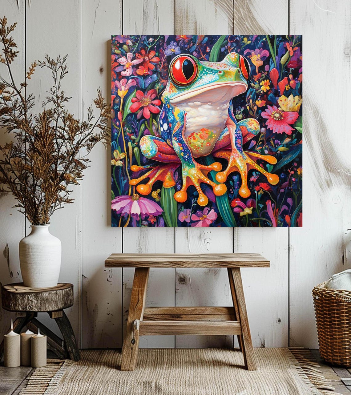 Whimsical Frog Wall Art Colorful Amphibian Nature Print William Morris Style Vibrant Jungle Decor Instant - Image 2