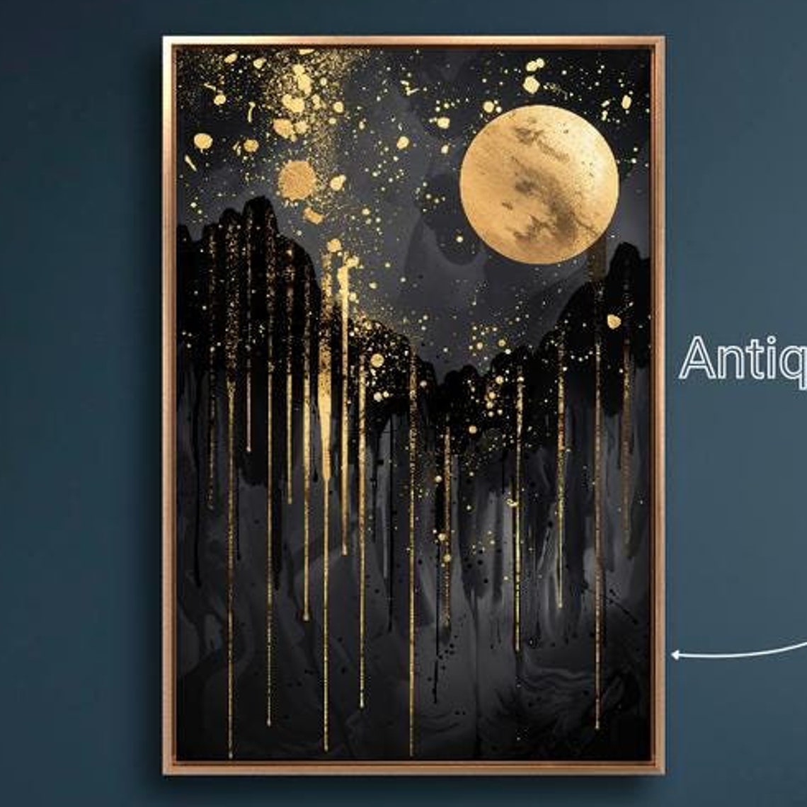 Abstract Moonlit Landscape Framed Wall Art Full Moon In Night Sky Painting Print Celestial Wall Decor Vertical Artwork Ready To Hang