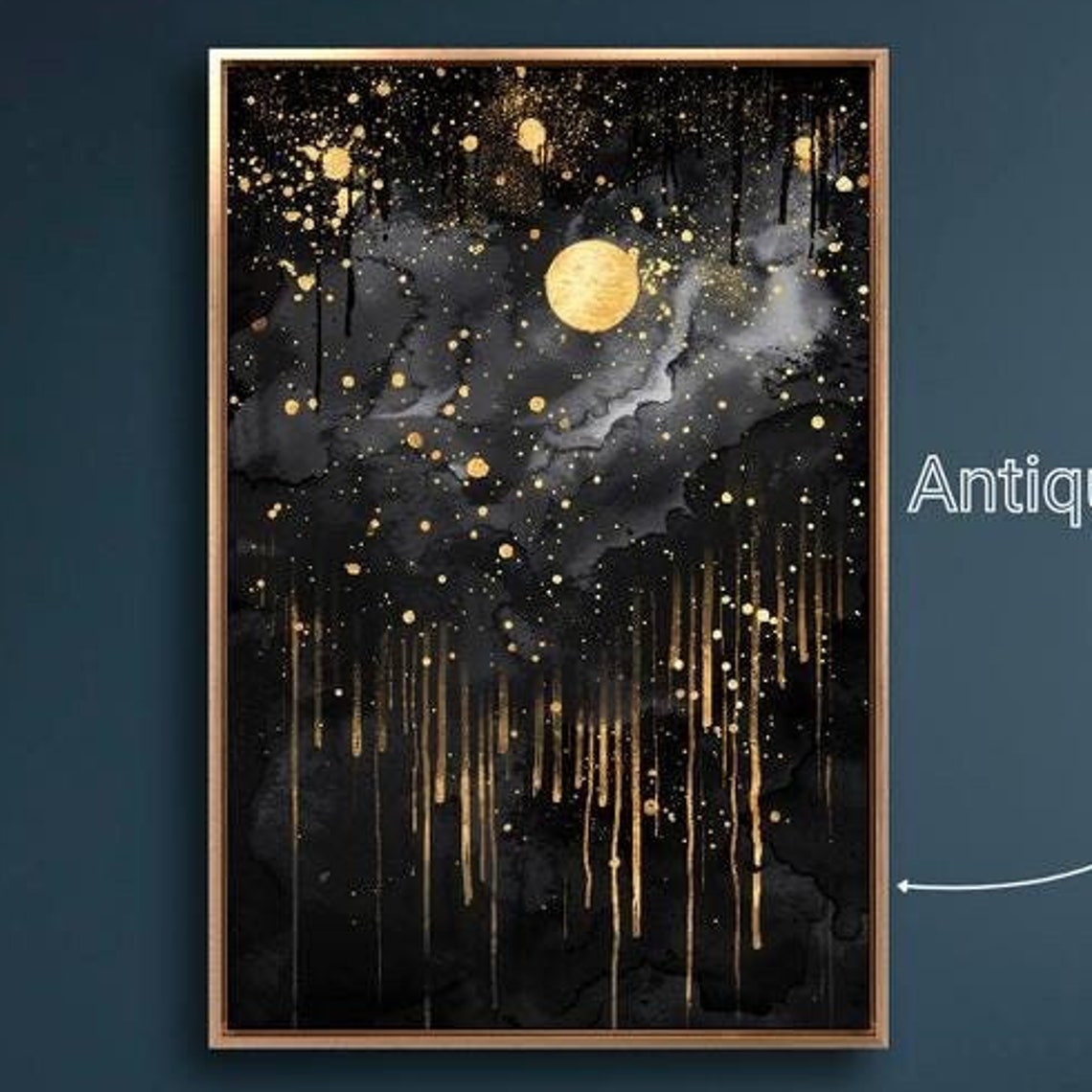 Black Gold Moonlit Night Sky Starry Celestial Abstract Poster