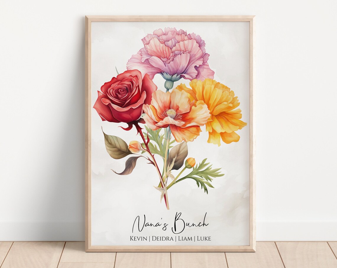 Personalized Birth Flower Bouquet Art Print