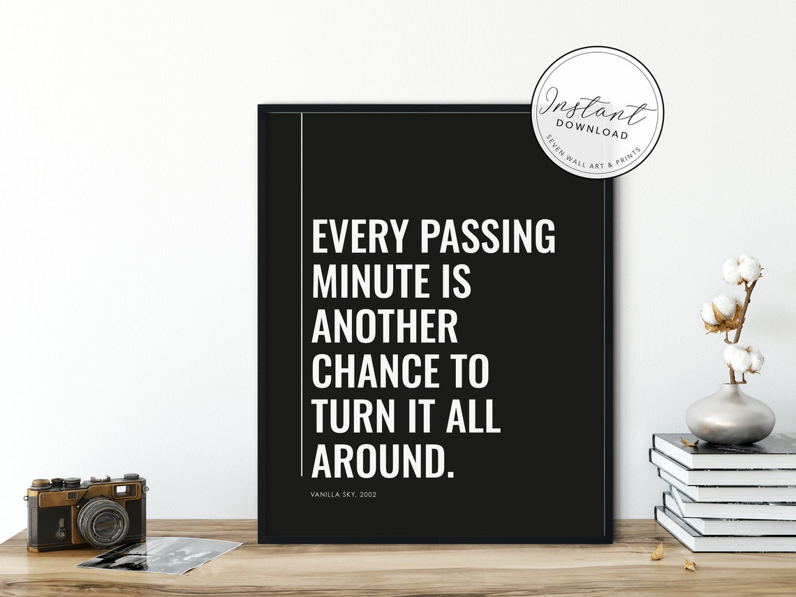Every Passing Minute Vanilla Sky Movie Quote White On Black Poster - Image 4