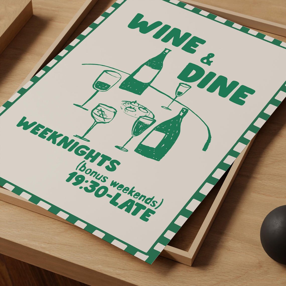 Wine and Dine Weeknights Retro Green Kitchen Bar Wall Art Poster Print - Image 4
