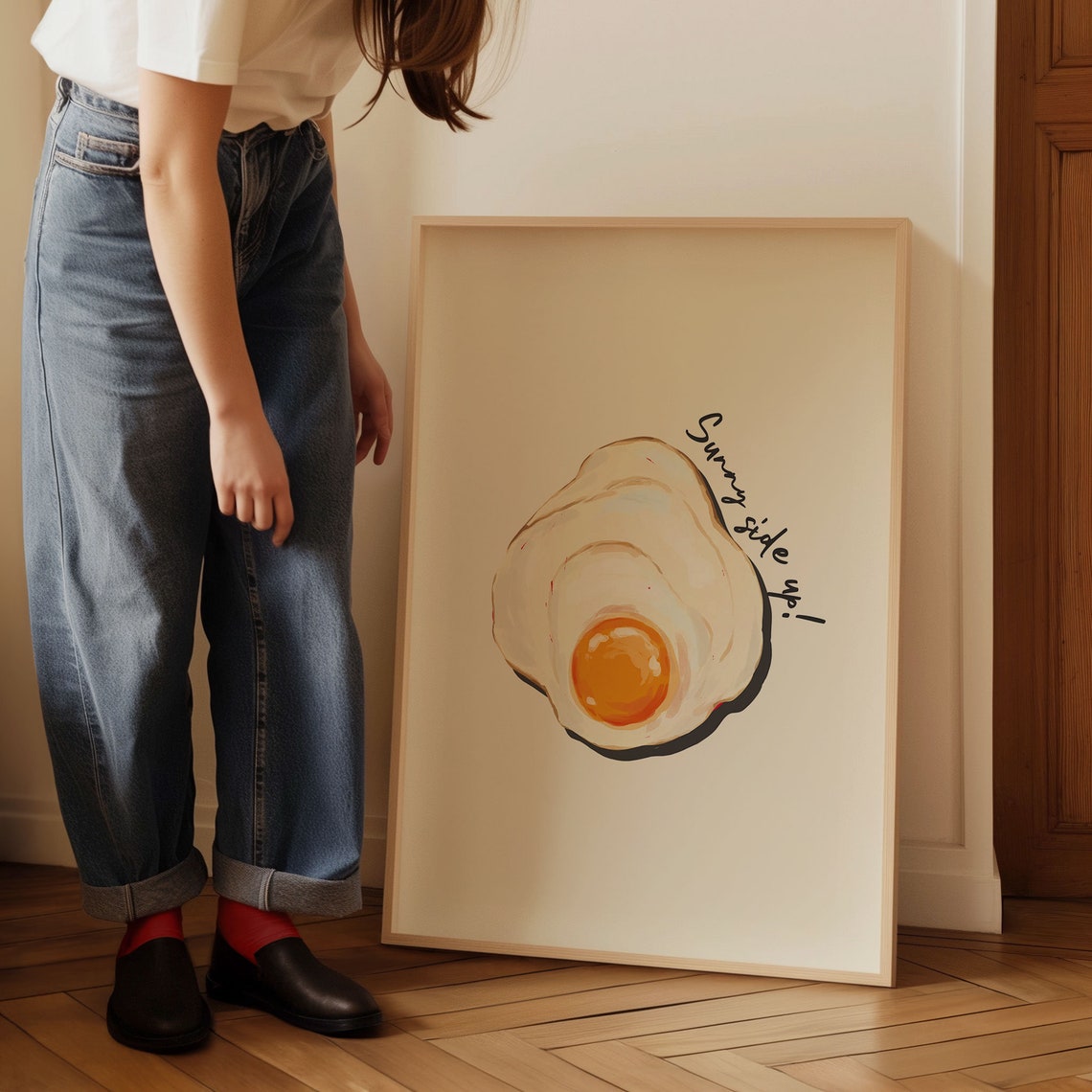 Sunny Side Up Fried Egg Kitchen Illustration Retro Food Wall Art Print - Image 3