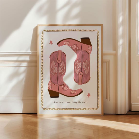 Life Is A Rodeo Cowboy Boots Print Minimalist Wild West Wall Art Poster Rodeo Vintage Western Cowgirl Aesthetic Trendy Apartment Decor