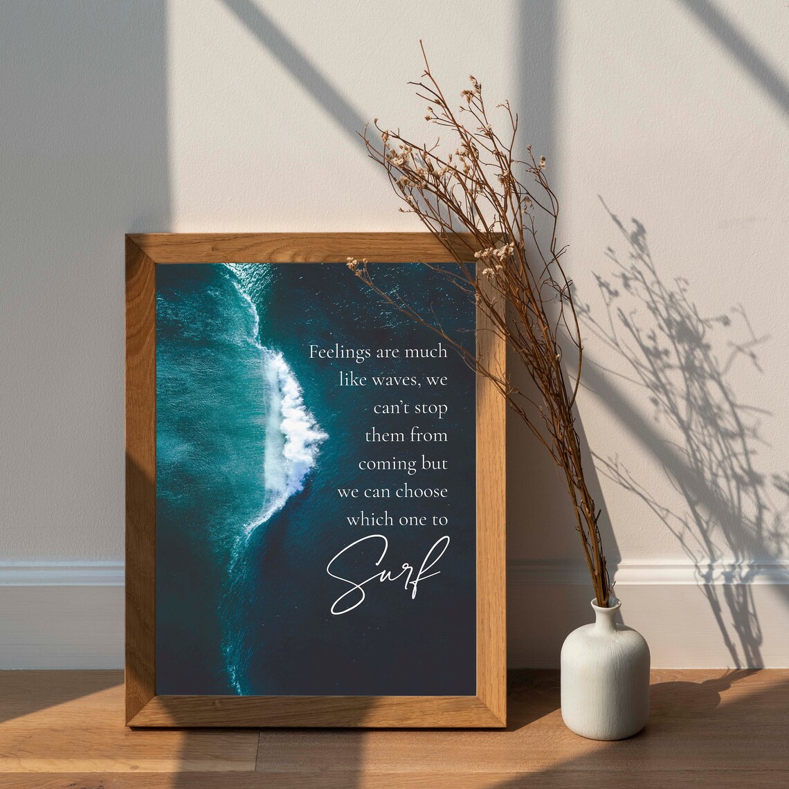 Feelings Are Like Waves Quote Poster Ocean Surf Mindfulness Wall Art Print - Image 3
