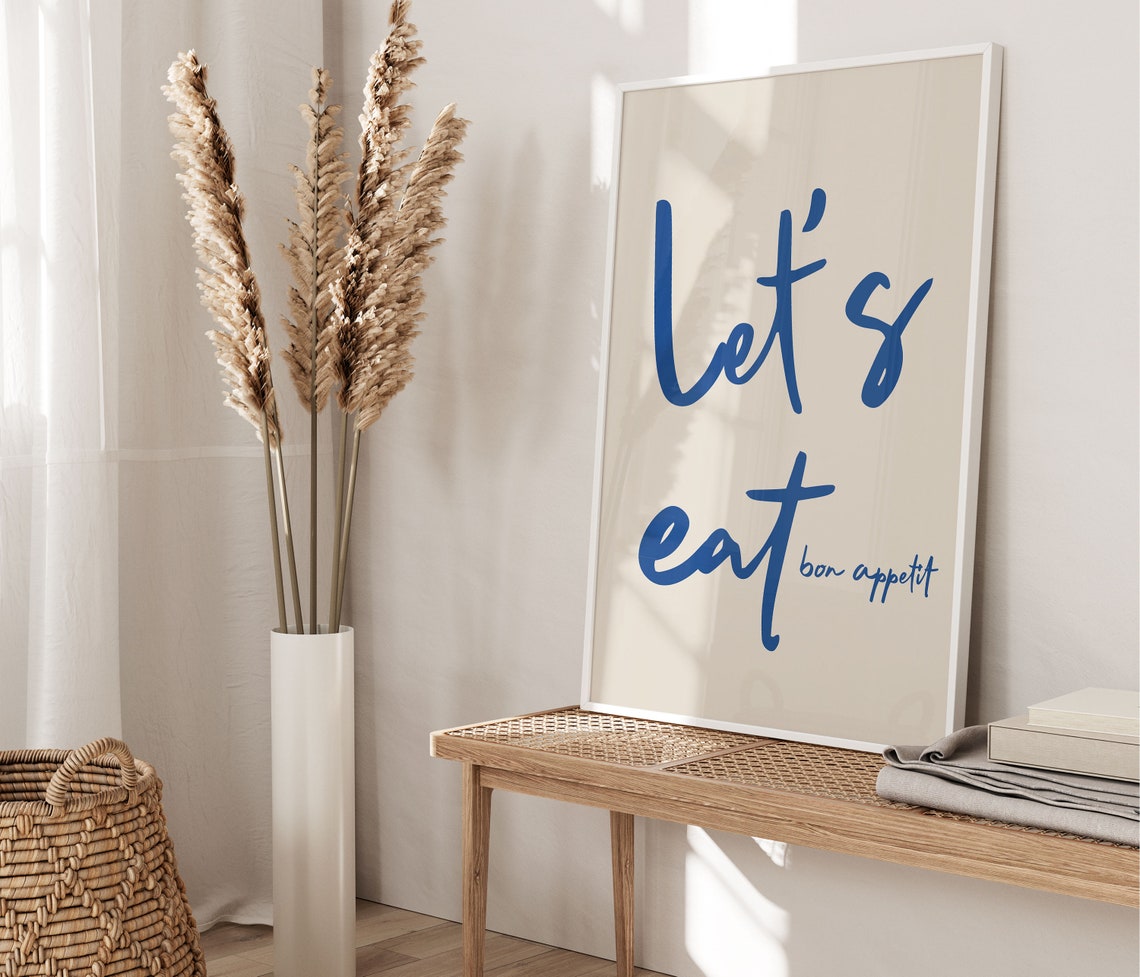 Let's Eat Bon Appetit Blue Script Minimalist Kitchen Dining Poster - Image 2