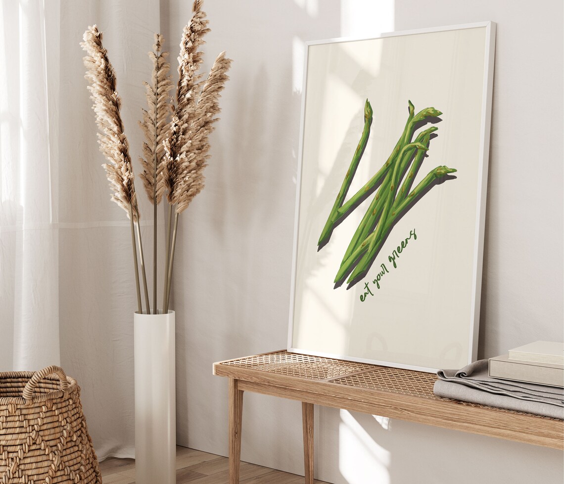 Eat Your Greens Asparagus Illustration Minimalist Kitchen Art Poster - Image 3