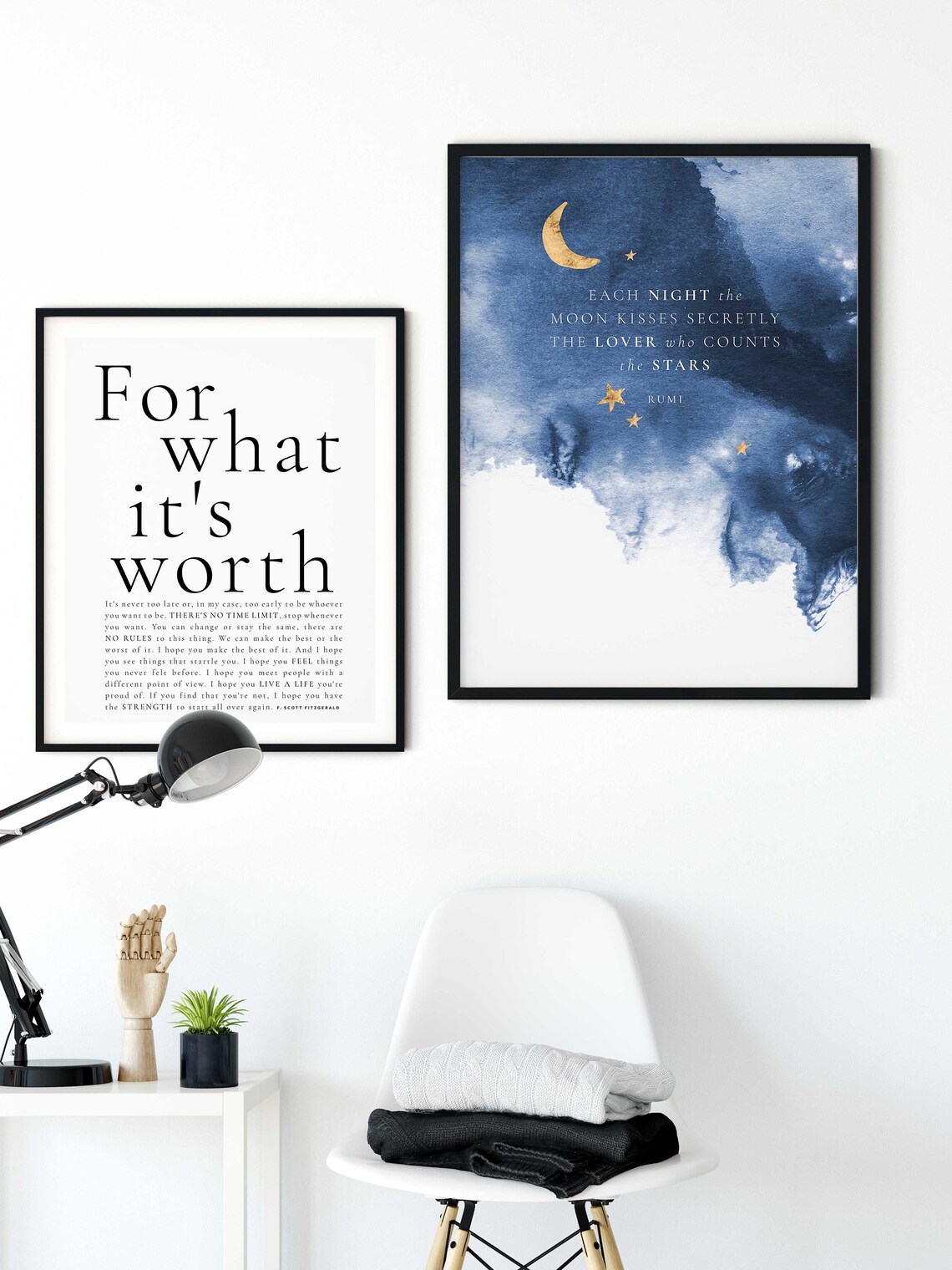 Rumi Moon Kisses Secretly Lover Night Sky Watercolor Quote Wall Art Print - Image 2