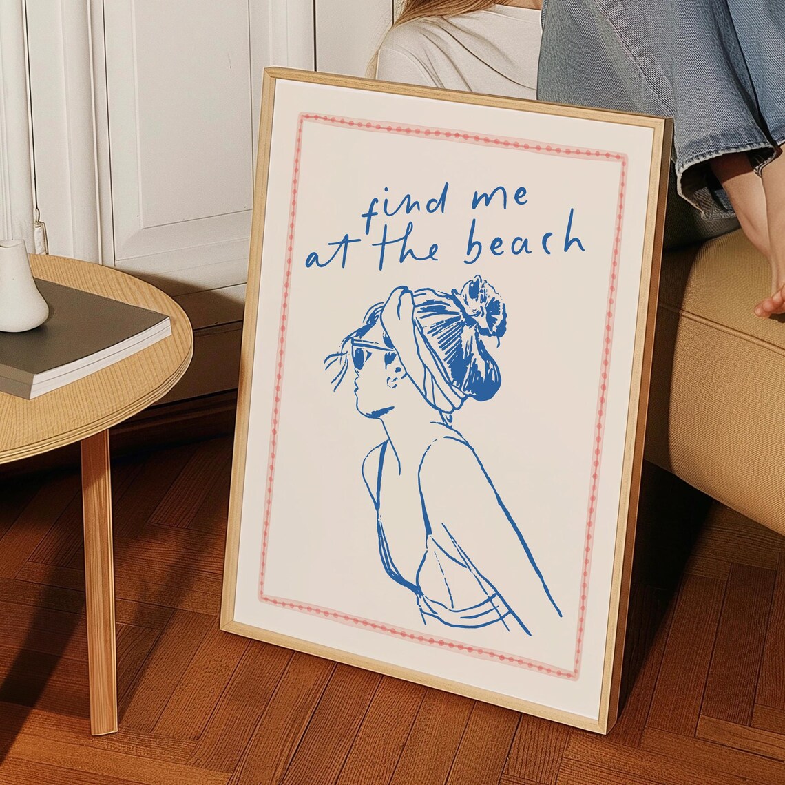 Find Me At The Beach Blue Sketch Coastal Woman Beach House Poster - Image 3