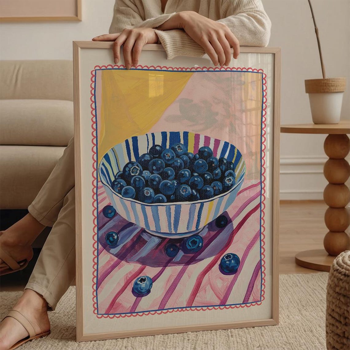 Blueberries Bowl Colorful Fruit Market Illustration Kitchen Art Poster - Image 2