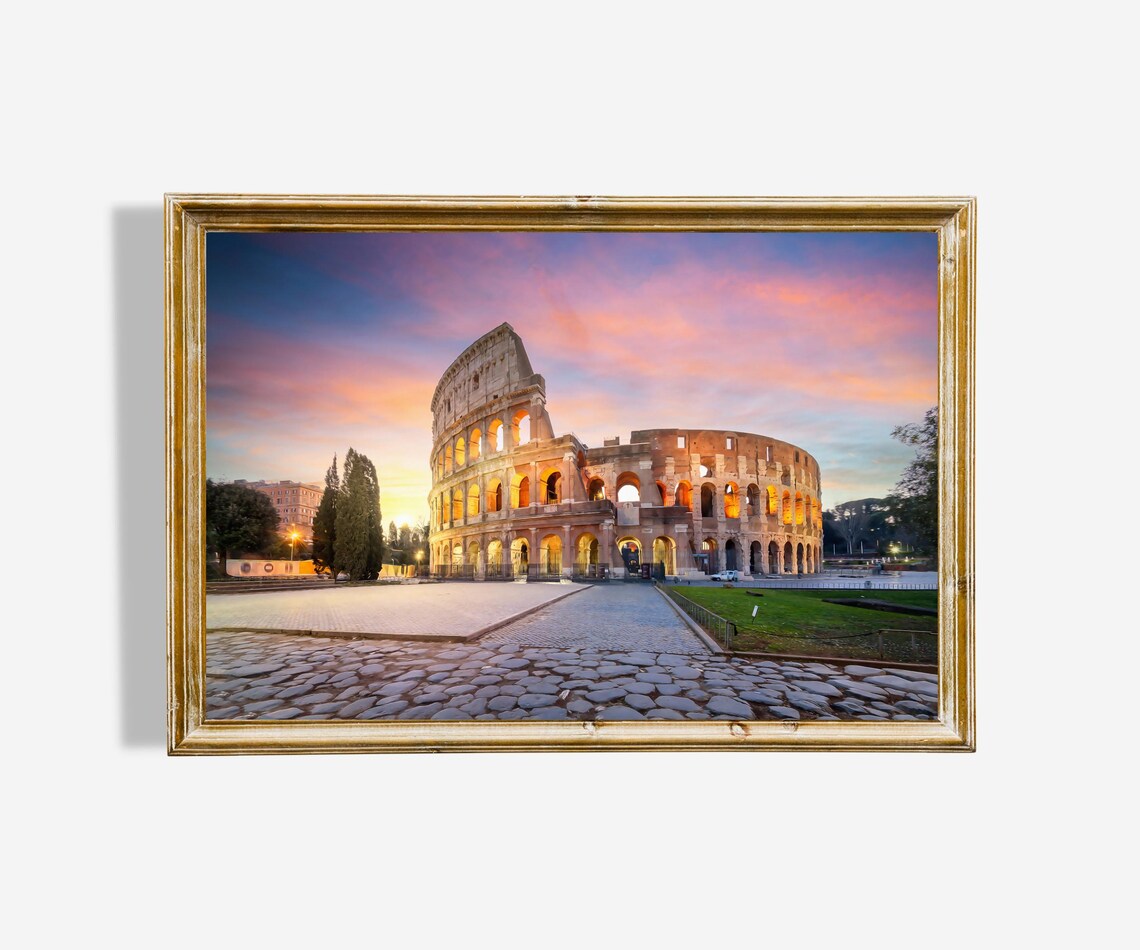 Colosseum Rome Italy Ancient Amphitheater Sunrise Oil Painting Poster