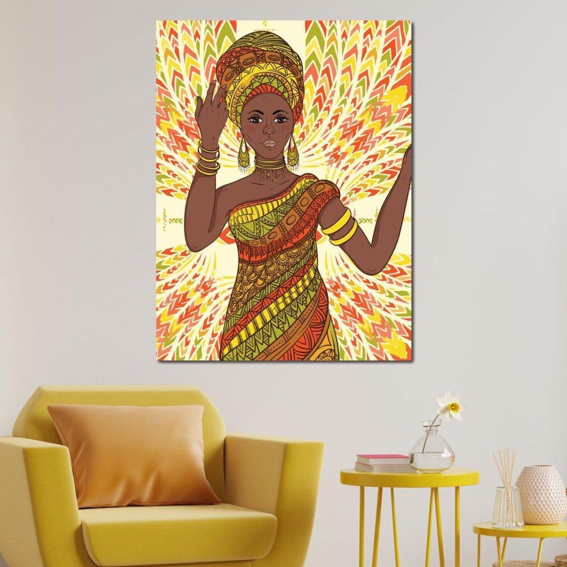 Joyful Dancing African Woman Vibrant Colorful Tribal Dress Wall Art - Image 3