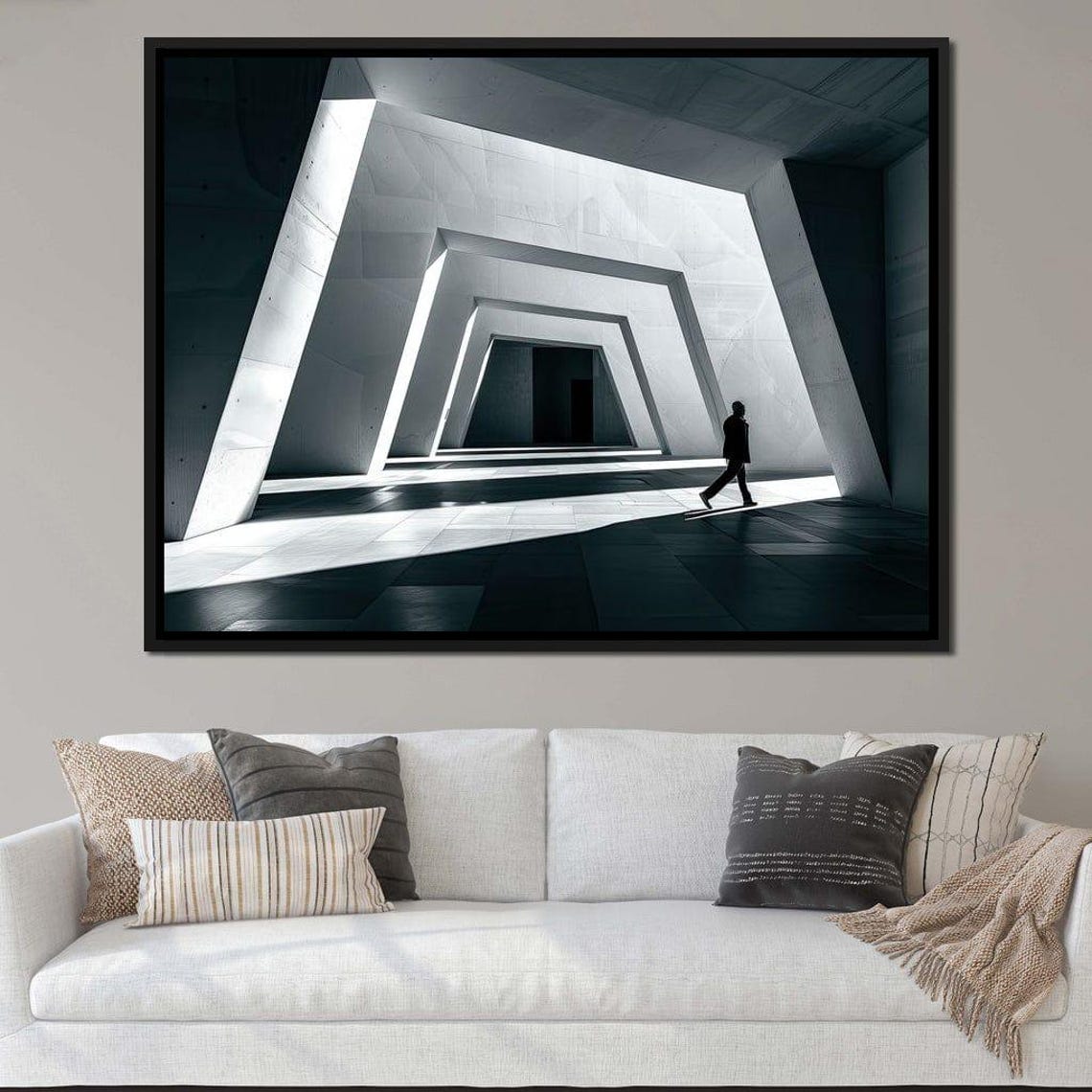 Geometric Passage Of Solitude Modern Geometric Art Minimalist Black White Home Decor Architectural By Nichecanvas