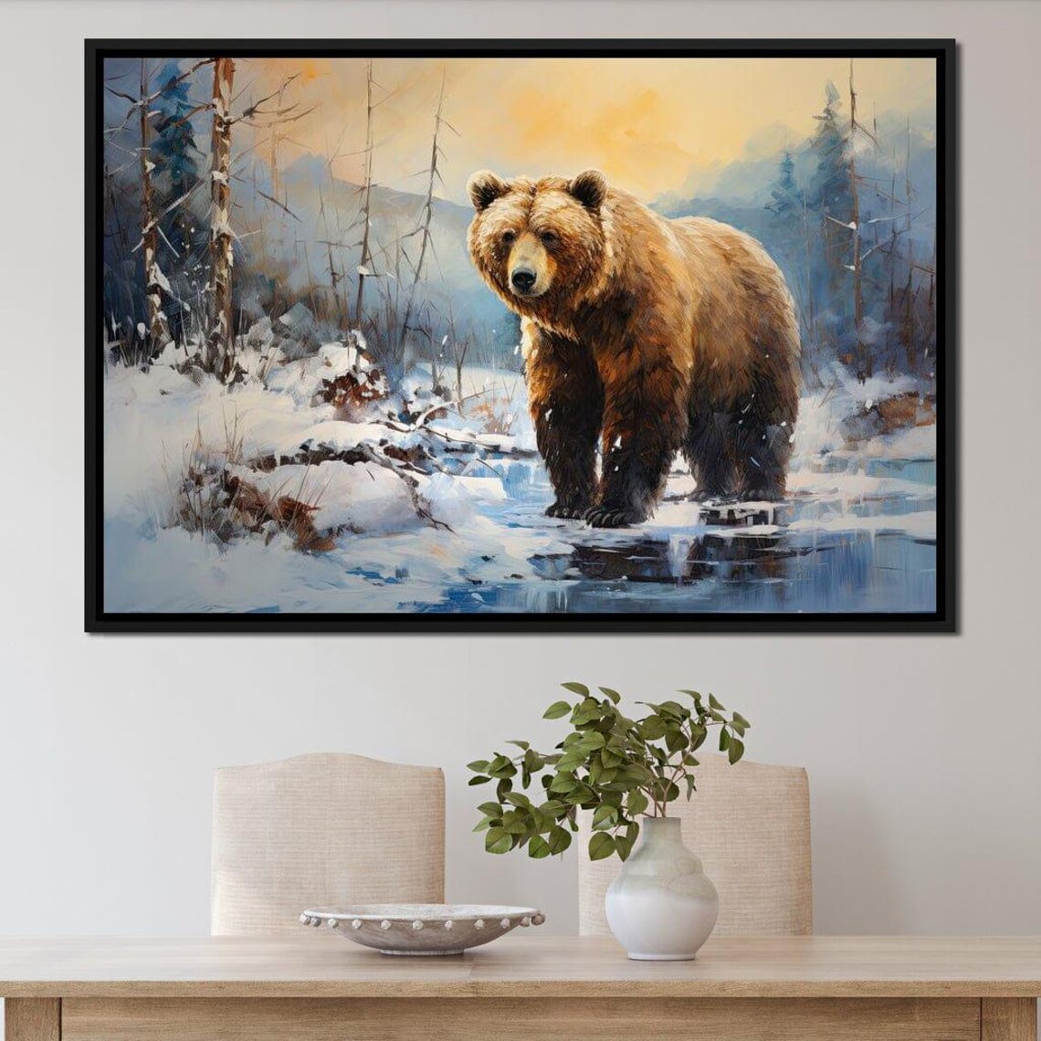 Grizzly Bear Snowy Winter River Wilderness Wildlife Painting Wall Art Poster - Image 3