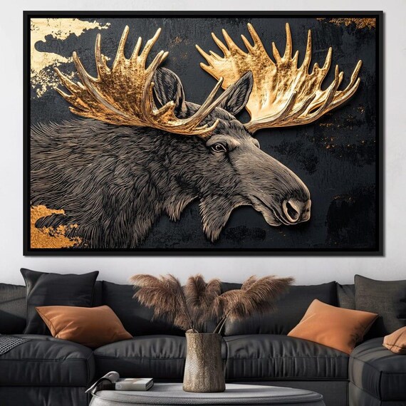 Majestic Moose Gold Antlers Black Gold Detailed Wildlife Art Poster
