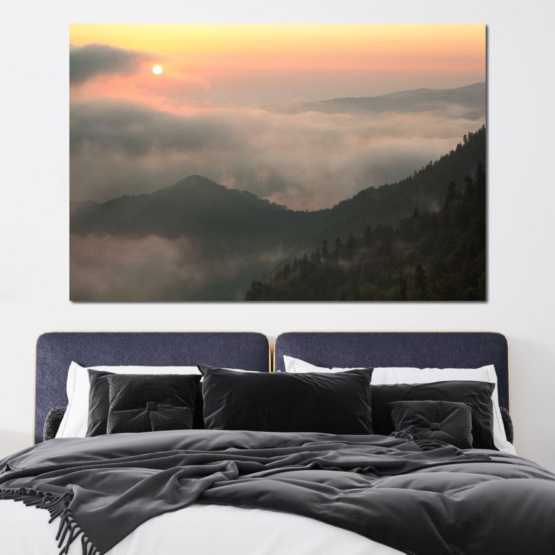 Foggy Mountain Sunrise Mist Over Forest Peaks Serene Landscape Poster - Image 4