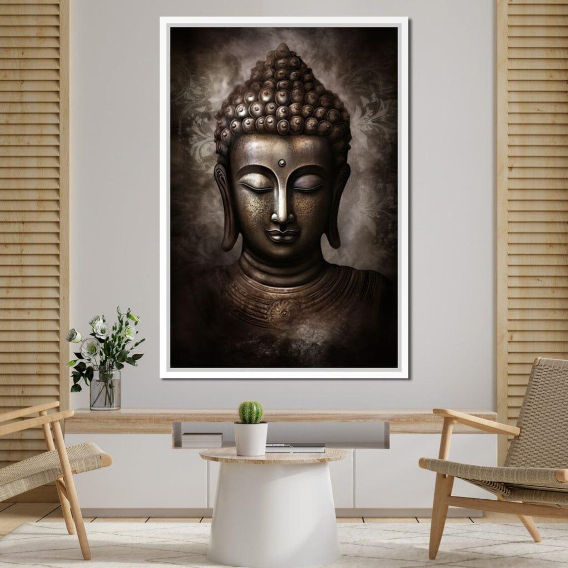 Bronze Buddha Head Smoky Dark Meditation Zen Spiritual Wall Art Poster - Image 4