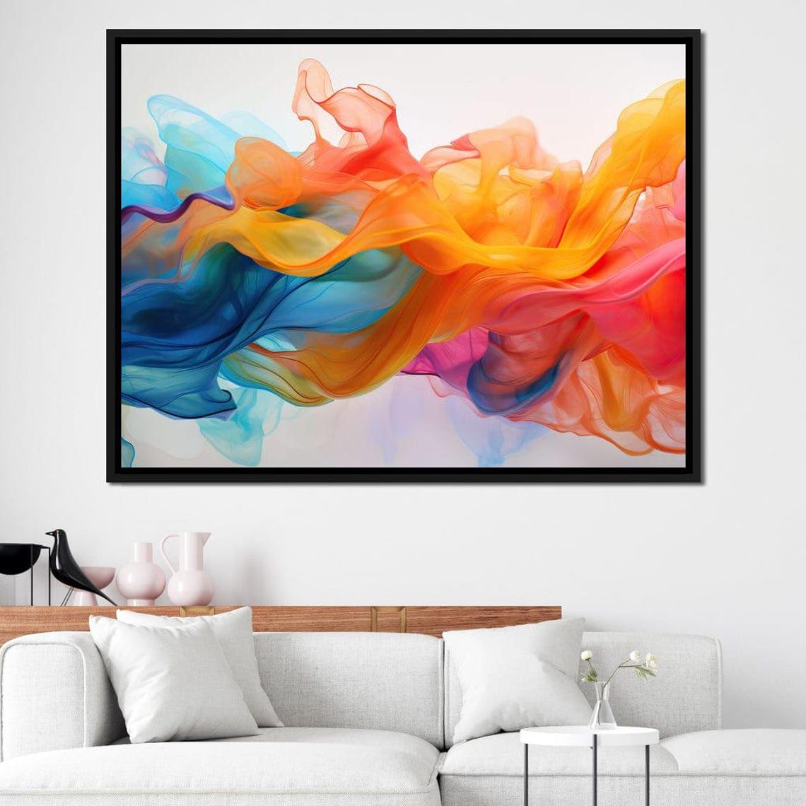 Orange Blue Pink Silk Smoke Waves Five Panel Abstract Wall Art - Image 3