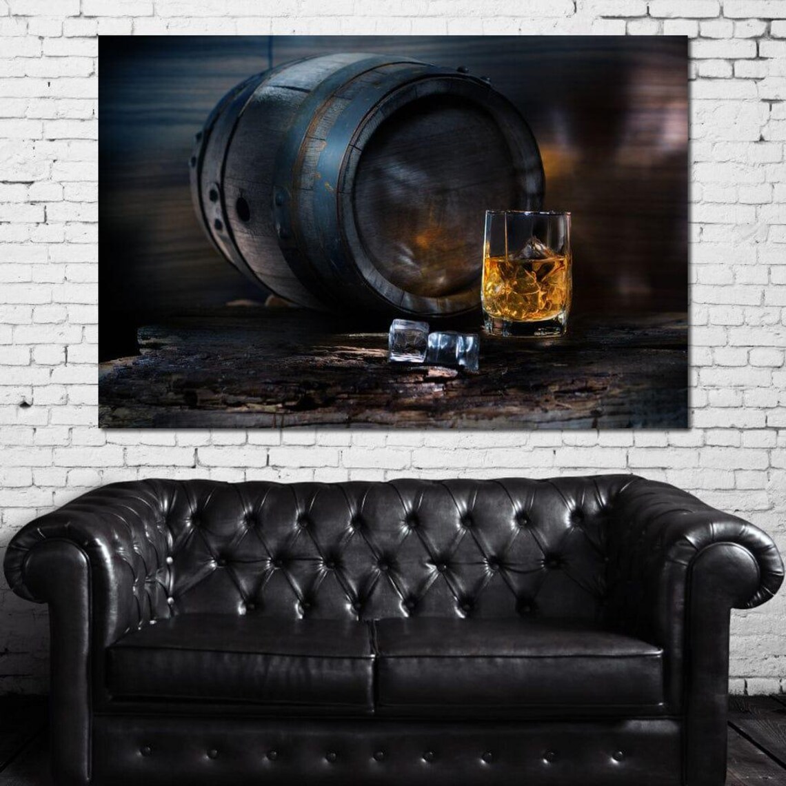 Whiskey Barrel Aged Oak Cask Glass On Rocks Moody Home Bar Wall Art Poster - Image 4