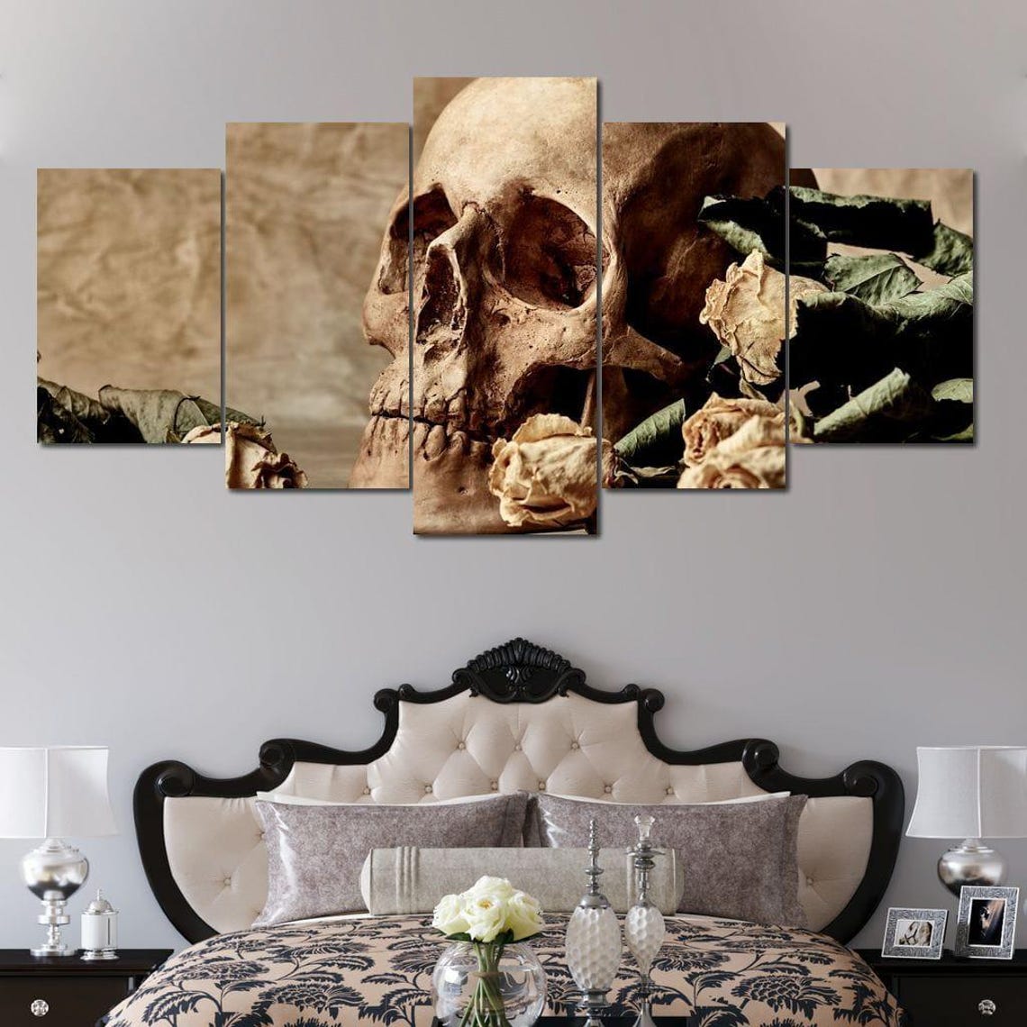 Skull And Dead Roses - Floral Skull Art